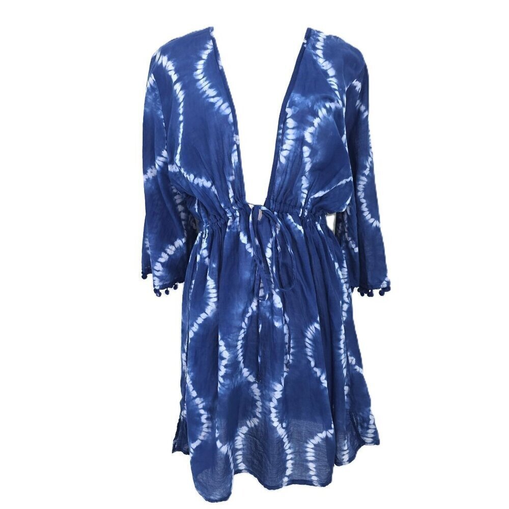 Blue Island Navy White Tie Dye Swim Beach Cover Up Bell Sleeve Women Size 1X